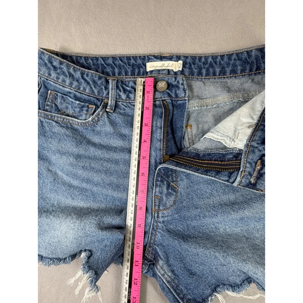 Unpublished Denim Shorts Womens 29 Blue Distressed Raw Hem Cutoff Mid Rise